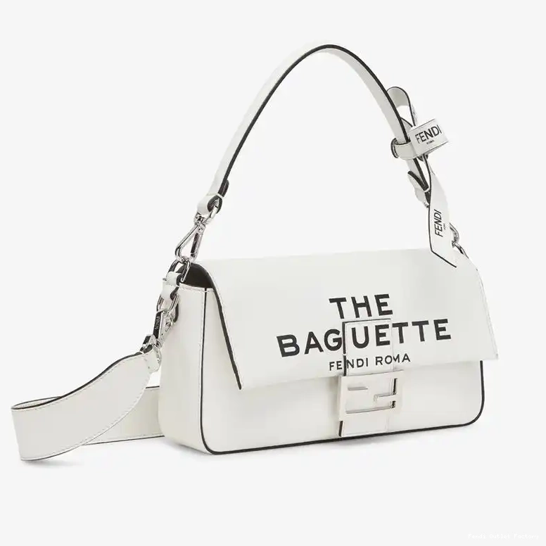 Cheap HOT The Motif Bag Nappa Fendi Baguette In Baguette White Leather Medium 0627
